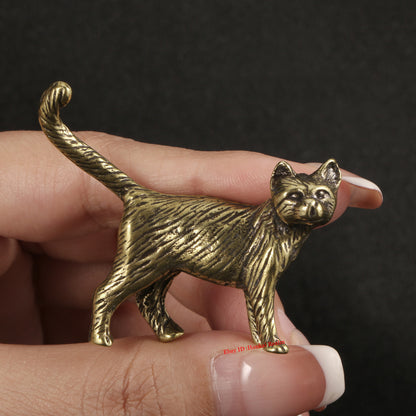 Solid Brass Cat Figurine Miniature Vintage Cat Tea Pet Ornament Gift
