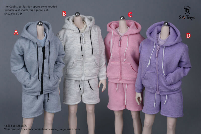 1/6 Female Sports Style Hooded Sweatshirt Tank Top Shorts F 12”ph Action Body