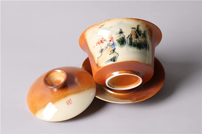 180ml Tea Set Hand Painted Gaiwan Creative Landscape Pattern Tureen Tea