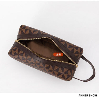 Synthetic Leather Cosmetic Handbag Brown/Black Travel Clutch Portable Makeup Bag