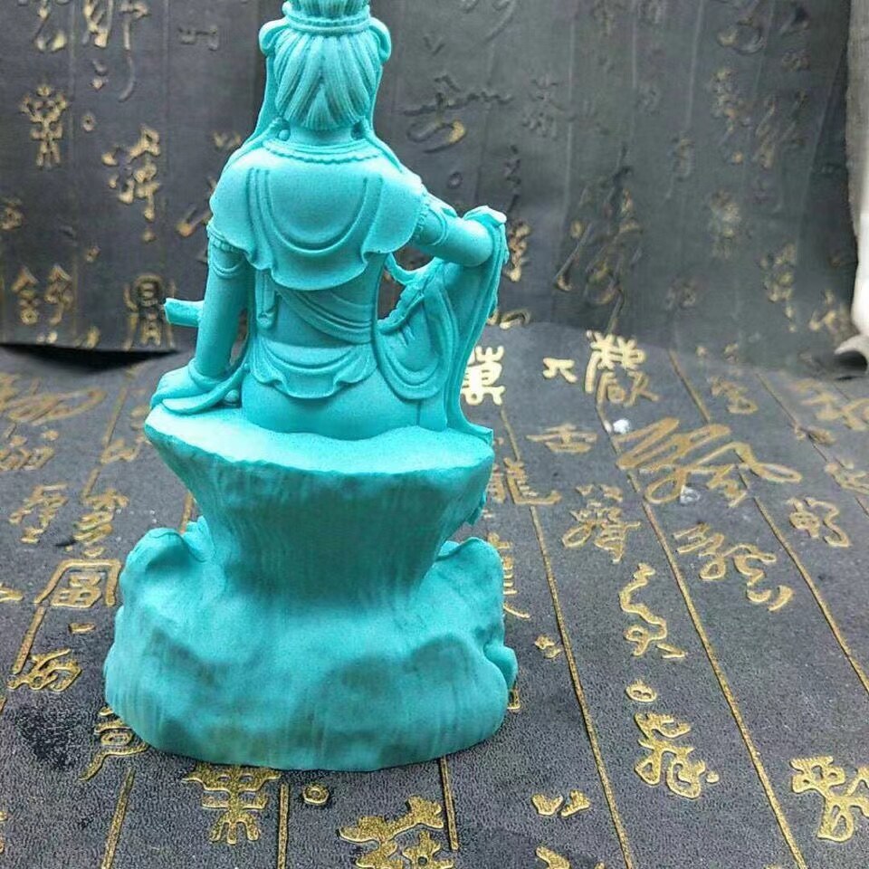 5.5" Turquoise Guanyin Buddhist Figure Statue Stone Decorations Home Design
