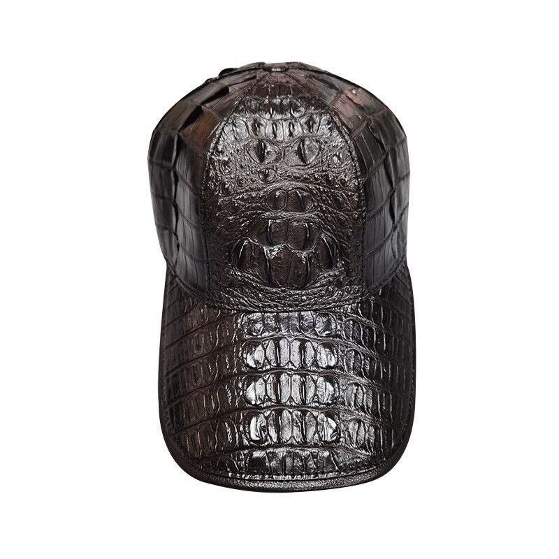 Black 100% Real Alligator Crocodile Skin Leather hat handmade Adjustable hat Cap