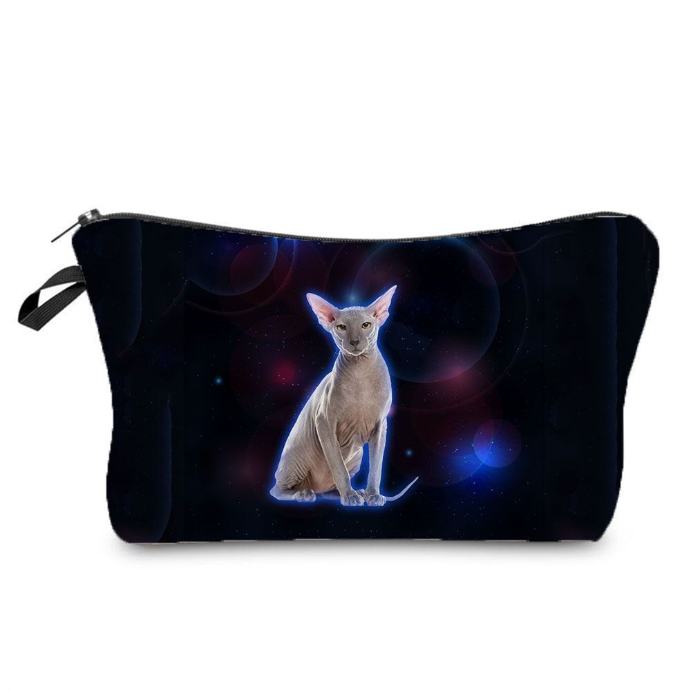 Makeup Bag Travel Storage Purse Mini Toiletry Bags Black Cat Print Cosmetic Case