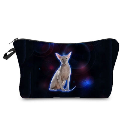 Makeup Bag Travel Storage Purse Mini Toiletry Bags Black Cat Print Cosmetic Case