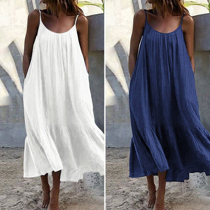 Womens Summer Sleeveless Loose Dress Beach Slip Sundress Swing Baggy Solid Color