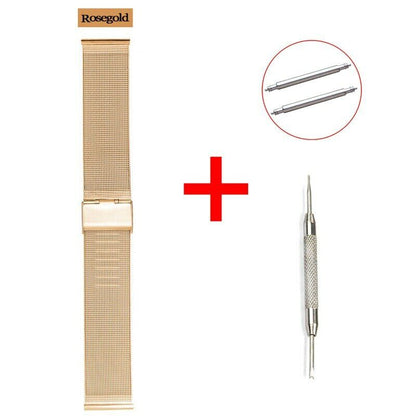 8mm~24mm Stainless Steel Milanese Loop Mesh Watch Band Strap Fold Buckle Release