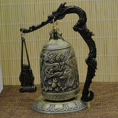 5.12" New Metal Bell Carved Dragon Buddhist Clock Good Luck Feng Shui Ornament