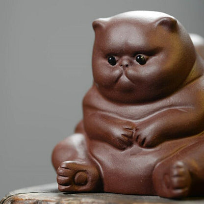 Purple Clay Cat Ceramic Animal Figurines Zisha Tea Pet Cats Crafts Household