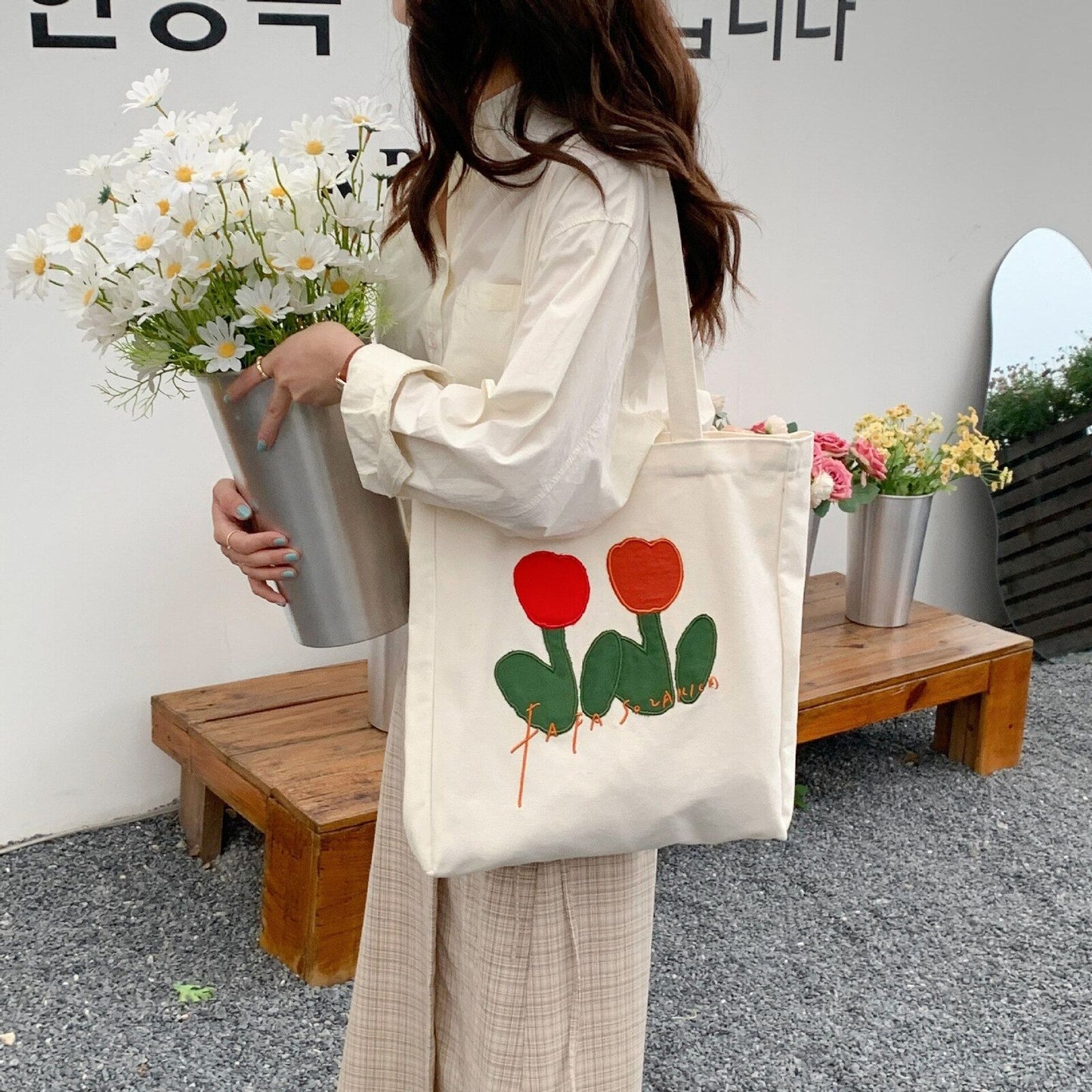 Cartoon Shoulder Bag Canvas Large Shopper Bag Fashion Casual Book Pouch 30*13*34