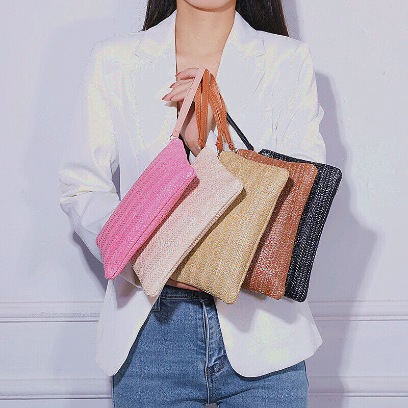 Mobile Phone Bag Straw Clutch Purse Envelope Wallet Coin Purse Beach Handbag US