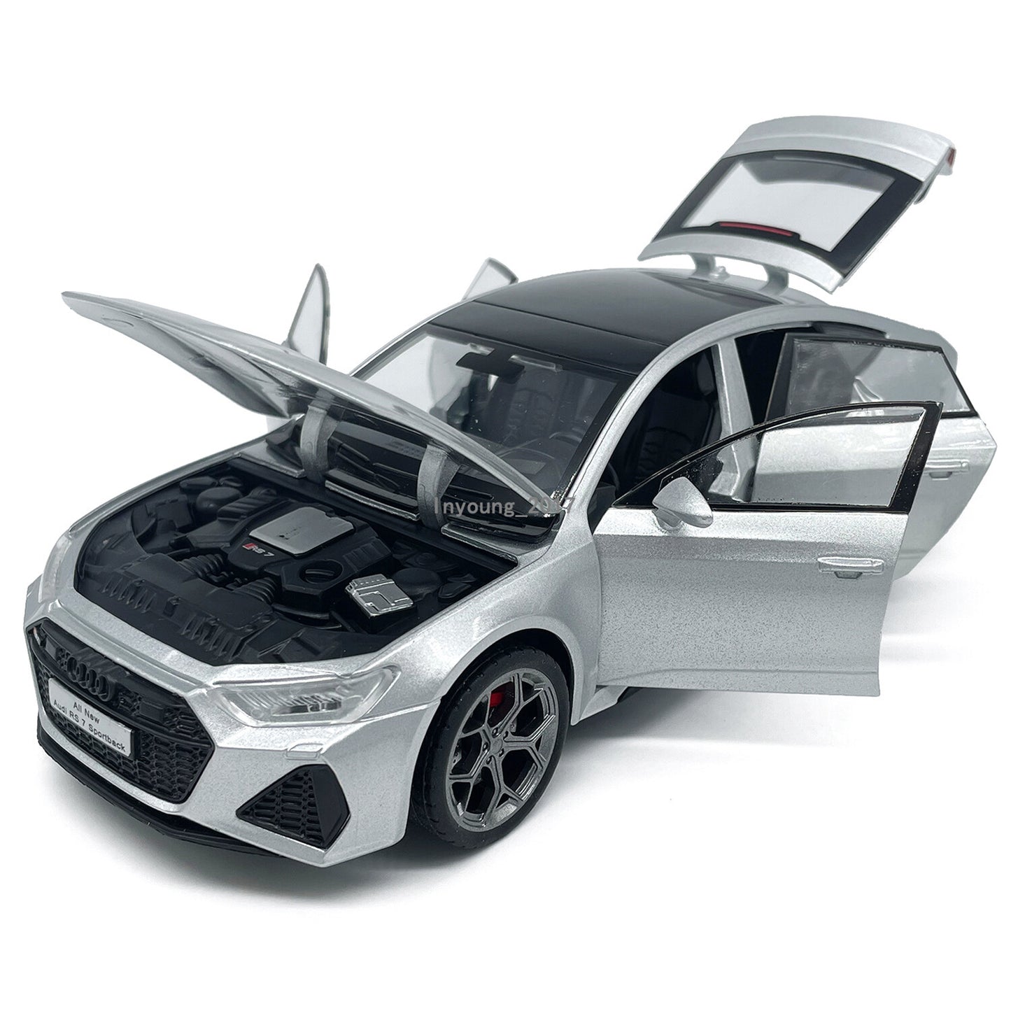 1/24 2024 Audi RS7 Sportback Model Car Metal Diecast Toy Cars Doors Open Silver