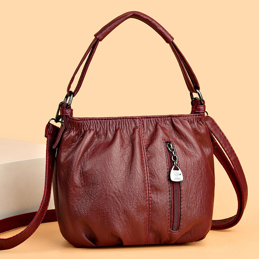 Soft Leather Messenger Bag Bucket Bag Multi-layer Handbags Pleated Shoulder Bag