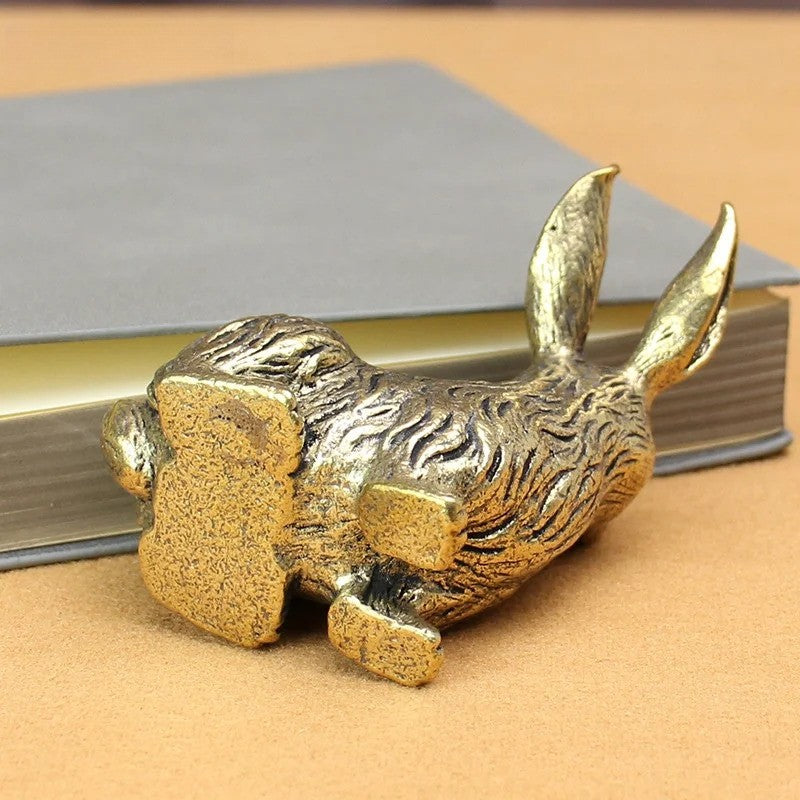 6.5cm Solid Brass Rabbits Desktop Small Ornaments Tea Pet Statue Home Decoration