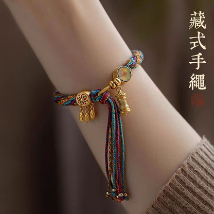 Tibetan Woven String Bracelet Six Words Mantra Cotton Handmade Lucky Rope