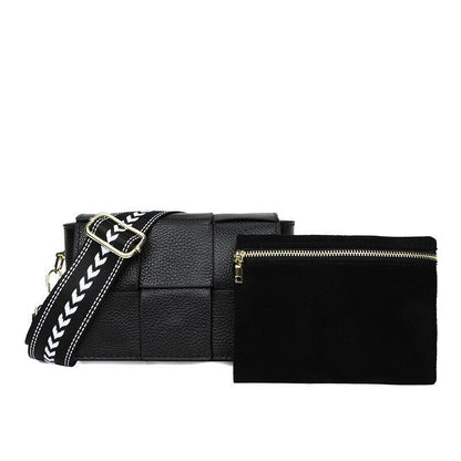 Bag Fashion Woven Leather Shoulder Bag Small Messenger Soft Real Cowhide Handbag
