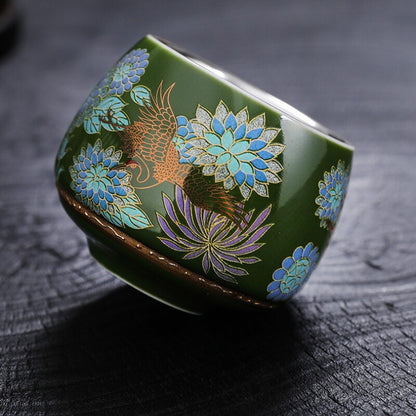 One Cup Ceramic Sterling Silver Tea Cup Antique Style Peony Flower Print Teacups