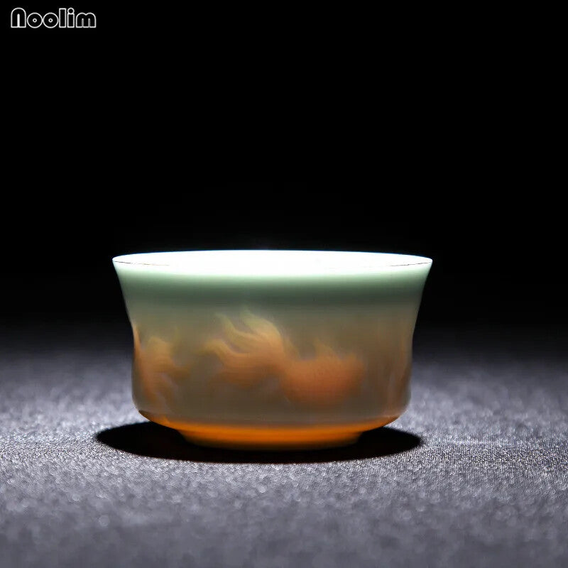80ml Ceramic Hand Carved Teacup Jingdezhen Celadon Master Tea Cups Creative