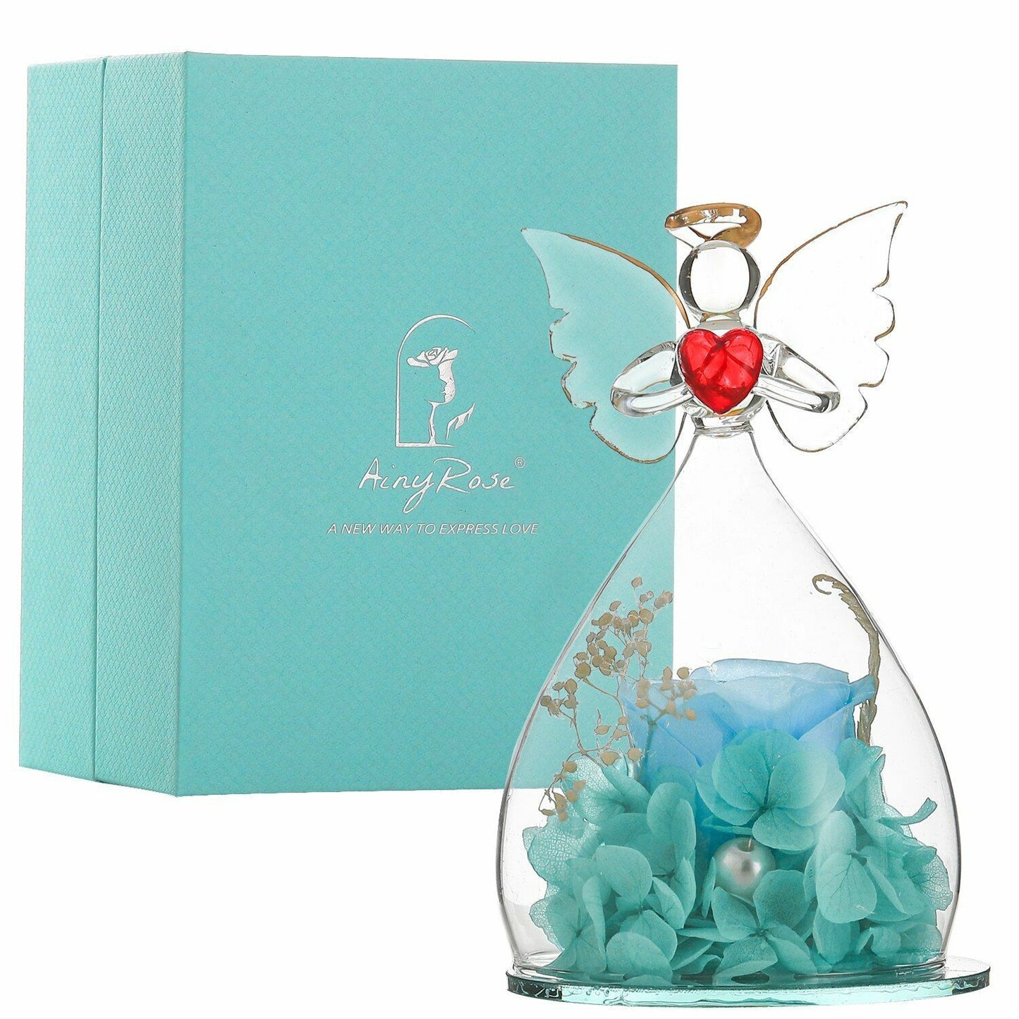 Real Rose Angel In Glass Dome Preserved Flowers Wedding Birthday Gifts 2.9 x4.3"