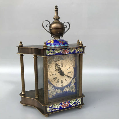 Exquisite Old Chinese copper Cloisonne Enamel handmade Mechanical clock