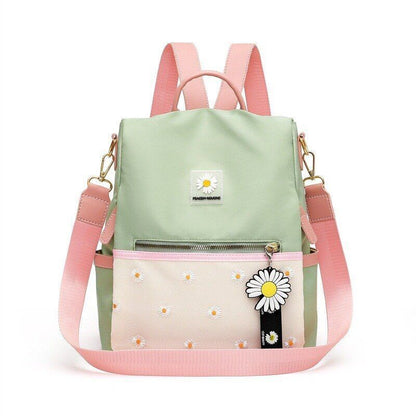 Daisy Pattern Oxford Waterproof Backpack Large Anti-theft Nylon Shoulder Bag 1PC