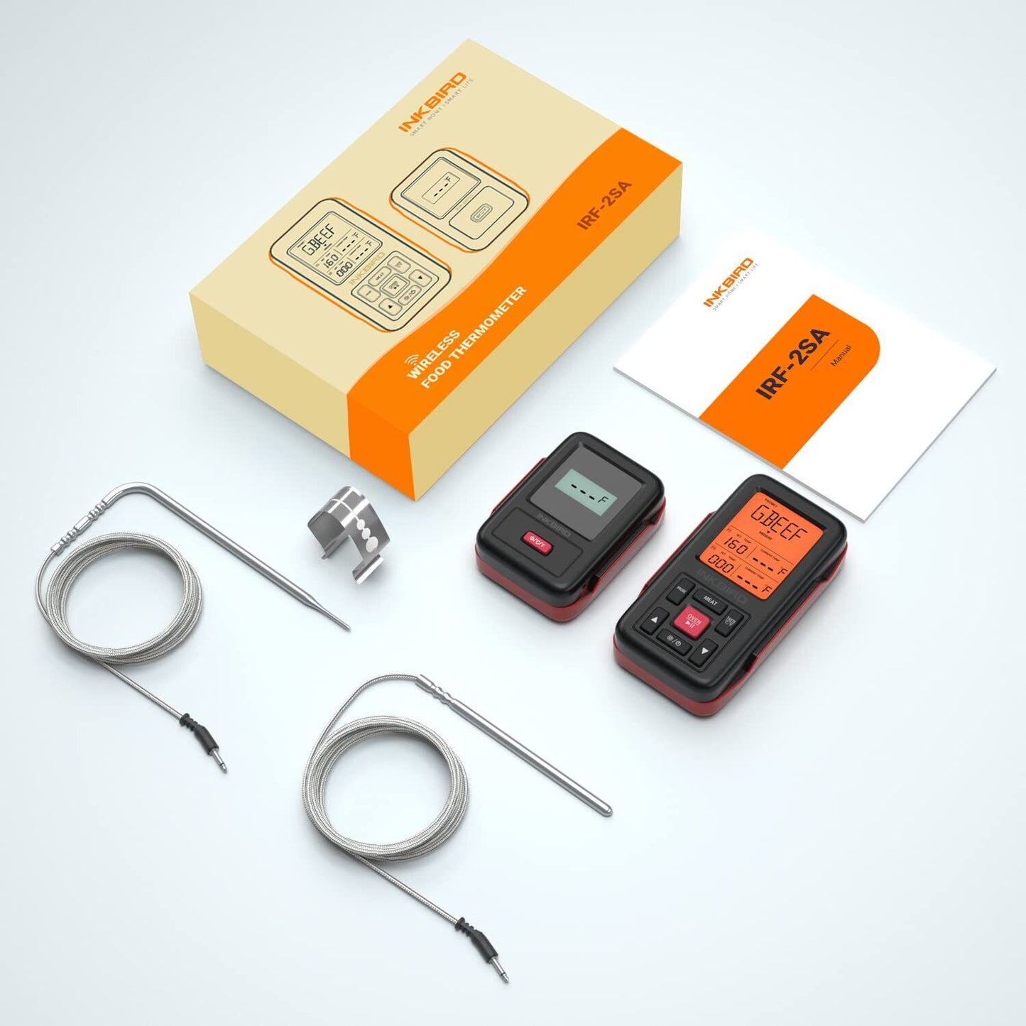 INKBIRD:Wireless Meat Thermometer w/Alarm, Timer & Backlight, 500ft Dual Probes