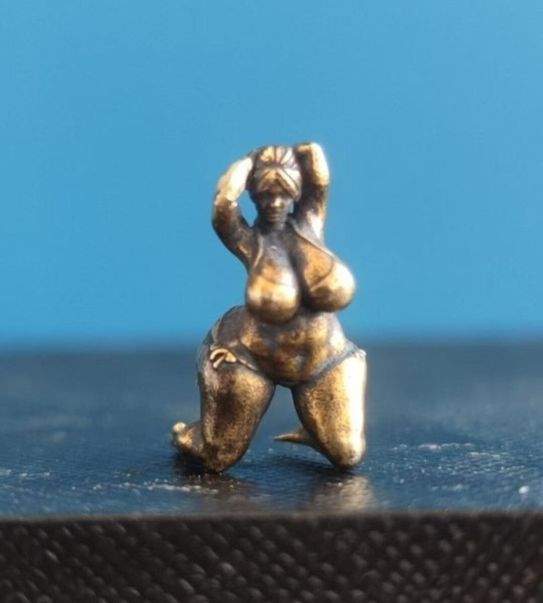 Brass Voluptuous Bikini Character Model Obese Girl Kneeling Figurine
