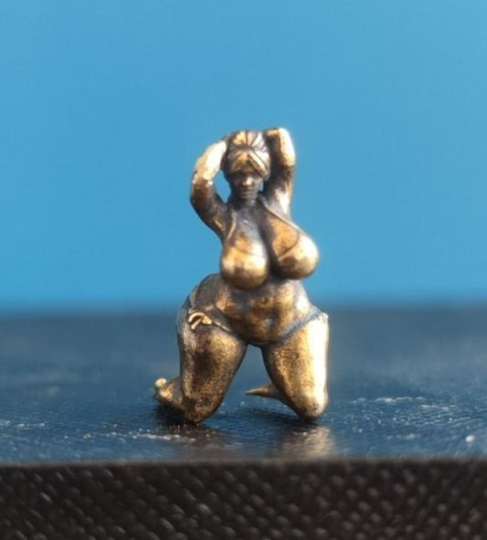 Brass Voluptuous Bikini Character Model Obese Girl Kneeling Figurine