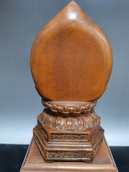 Chinese Natural Boxwood Handmade Exquisite Lotus Buddha Statue