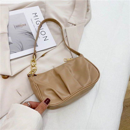 Fashion Handbag Retro Solid Color Leather Shoulder Underarm Bag Casual Handbags