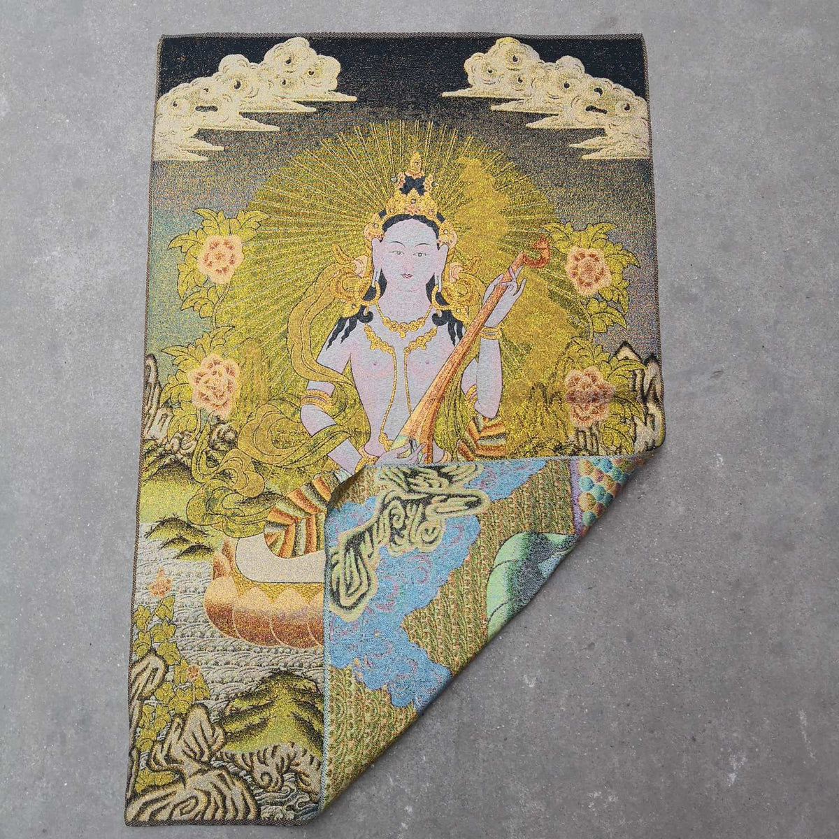 36" Tibet Tibetan Cloth Silk Buddhism Saraswati Kwan-yin Guanyin Tangka Thangka