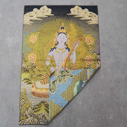 36" Tibet Tibetan Cloth Silk Buddhism Saraswati Kwan-yin Guanyin Tangka Thangka