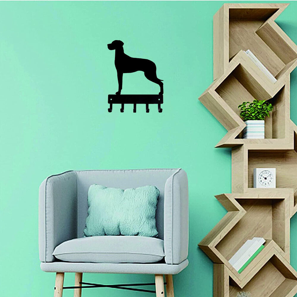 Great Dane (Natural Ears) Dog-Key Hooks & Keychain Holder- 6 inch Metal Wall Art