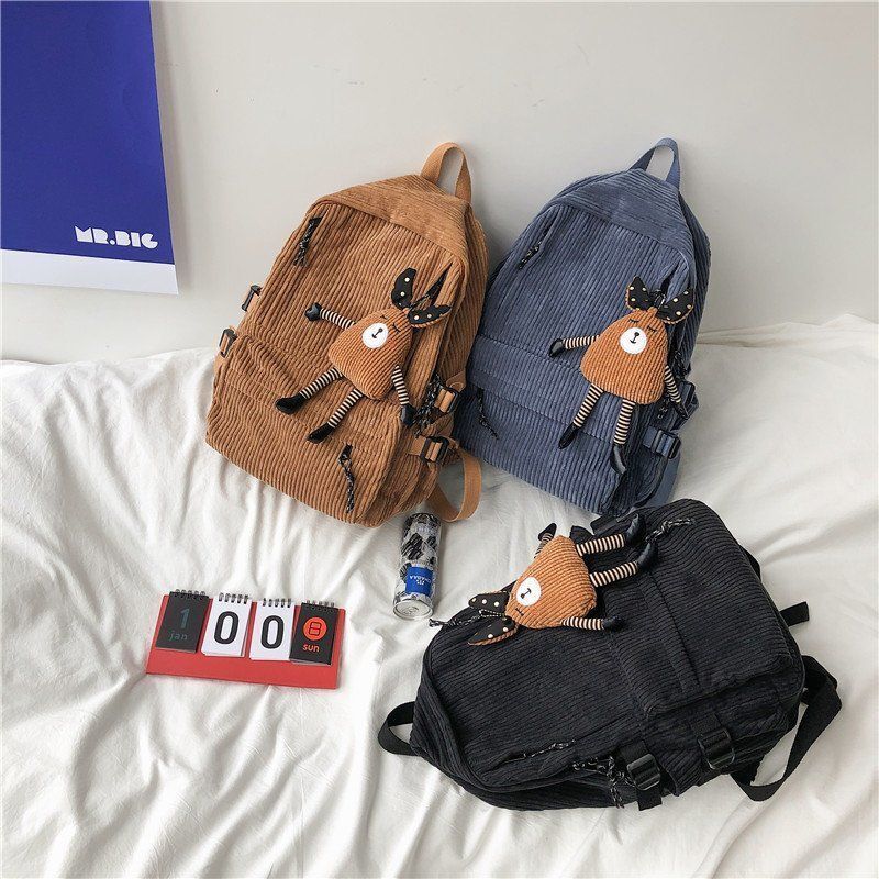 Corduroy Backpack Khaki/Blue/Black Cute Teenage Bag Book Pack Fashion Purse 1 PC