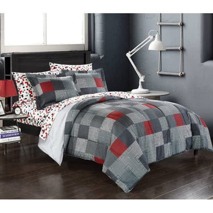 American Original Geo Blocks 7 Piece Bed in A Bag, Queen, Black