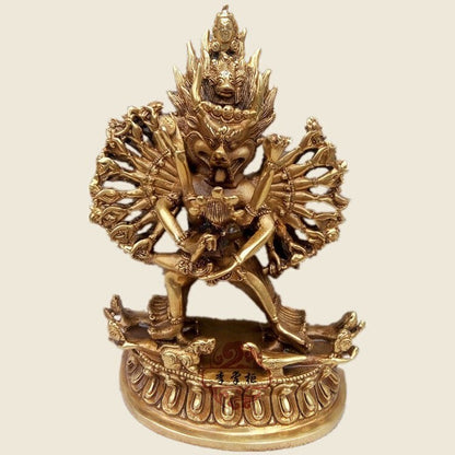 8" New Buddhist Brozne Gilt Buddha Yamantaka Yama Dharmaraja Buddha Statue