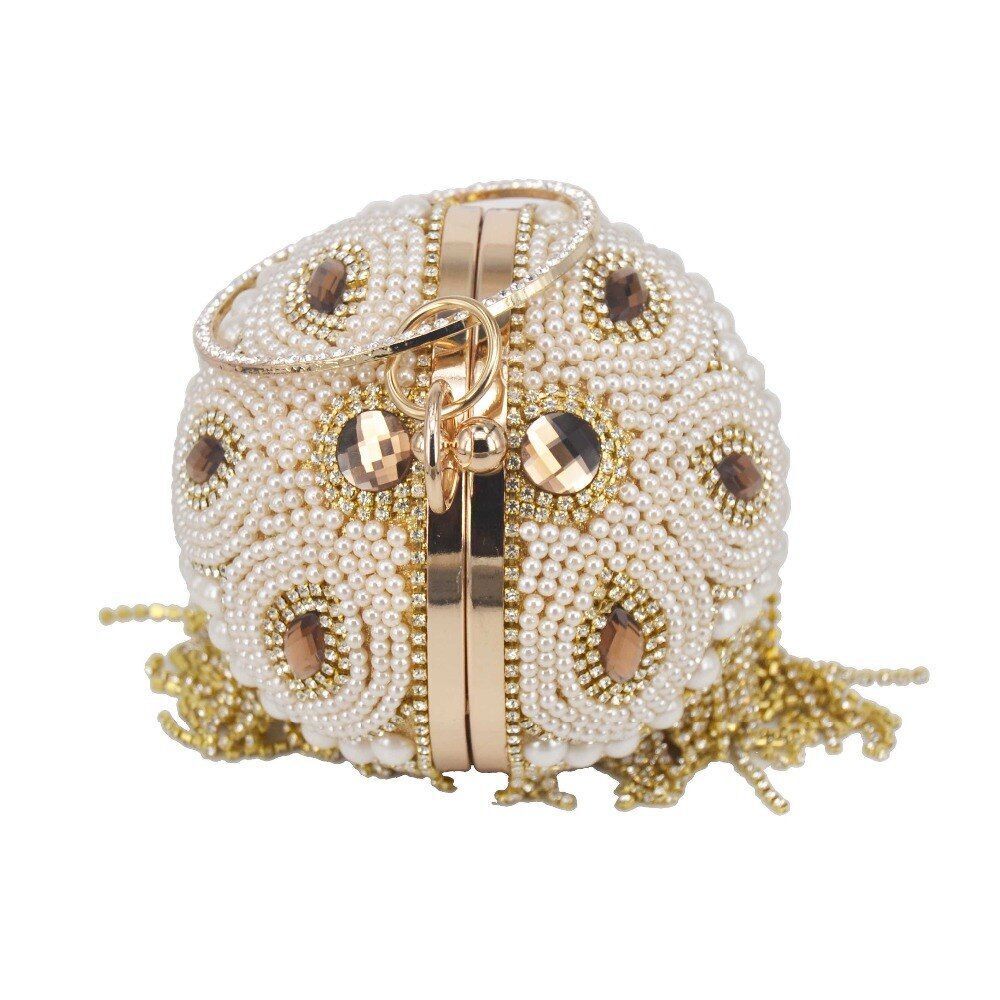 Golden Silver Beaded Ball Bag Tassels Purse Handbag Crystal Clutch Shoulder Bags