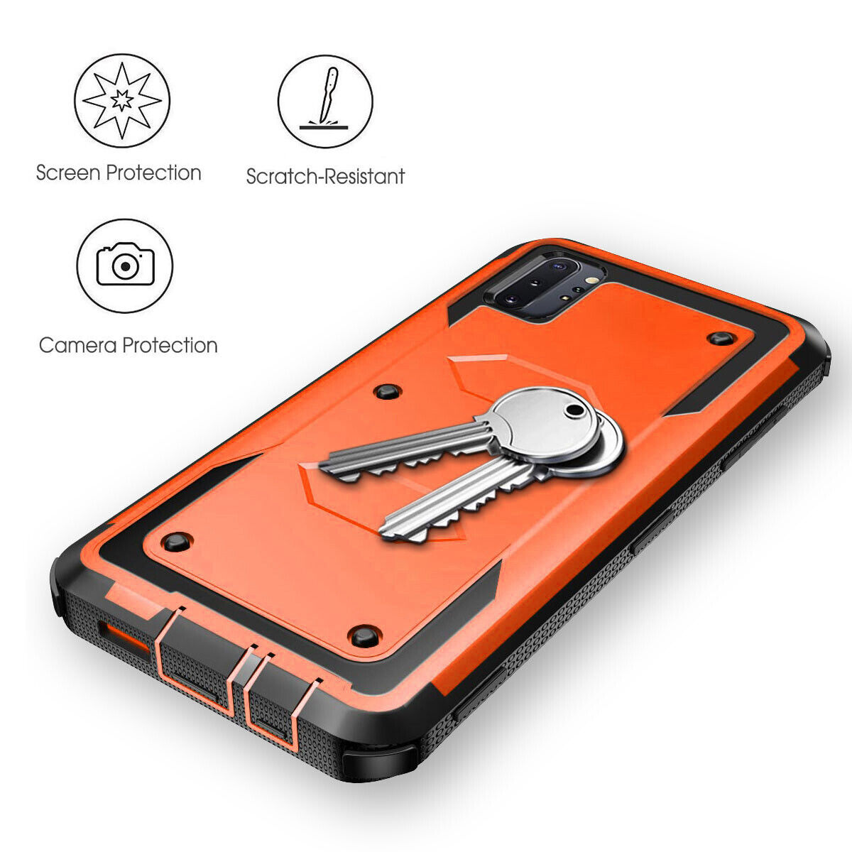 For Samsung Galaxy Note10+ Case Clip Belt Stand Cover / Tempered Glass Protector