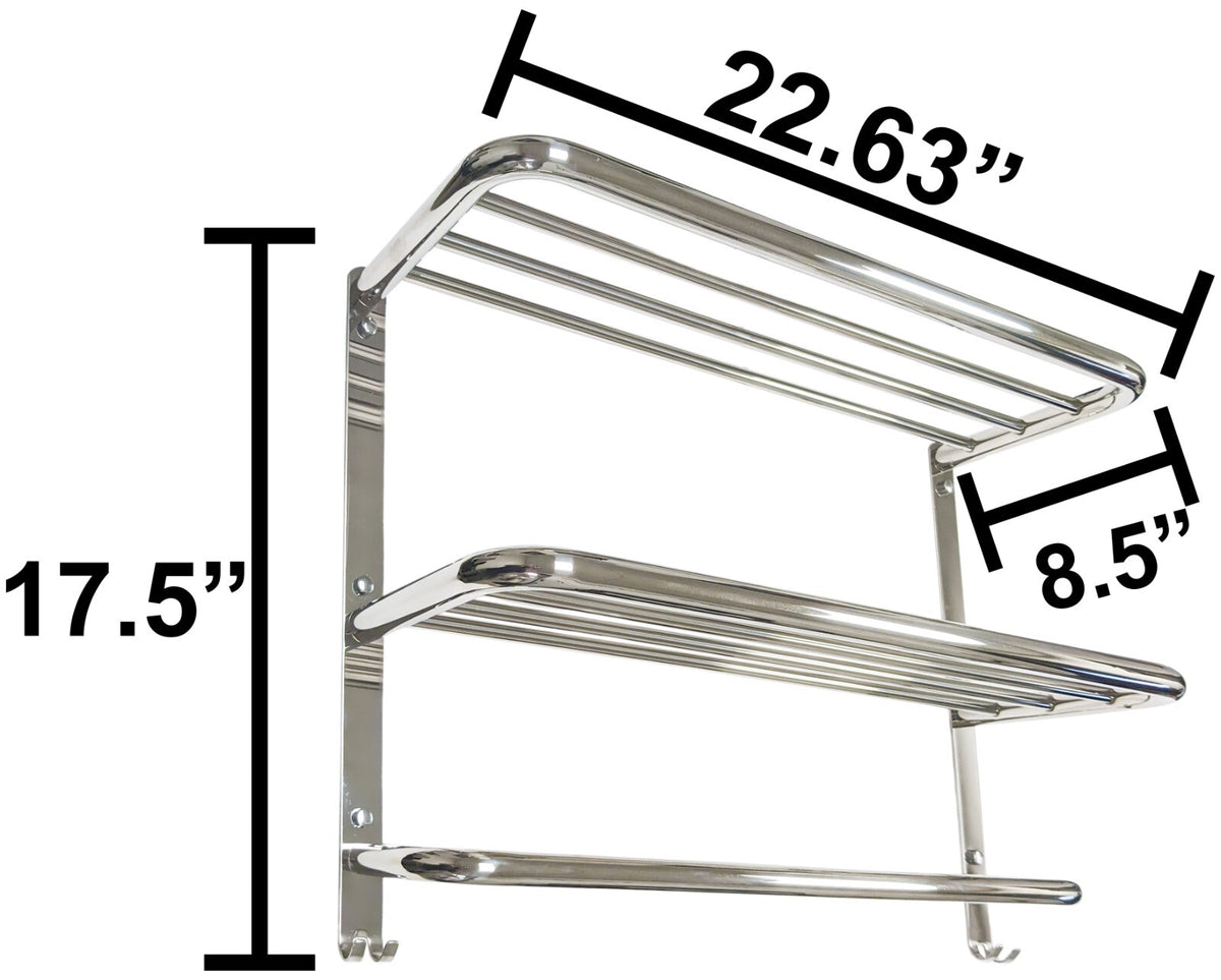 Silver 2-Tier Wall Mount Towel Rack w/ Towel Bar & Hooks, Wall Mount 22"×8"×17"