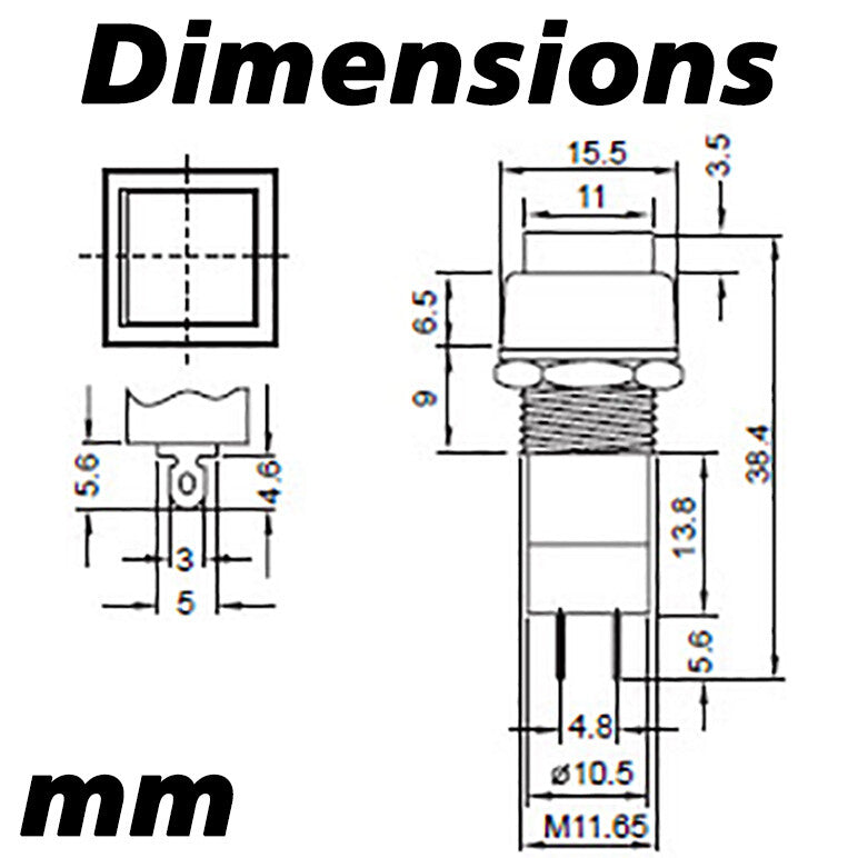 Momentary Switch Normally Open 3A 125VAC, Square Shaped Button