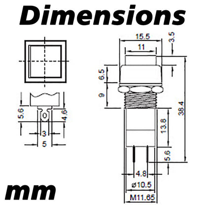 Momentary Switch Normally Open 3A 125VAC, Square Shaped Button