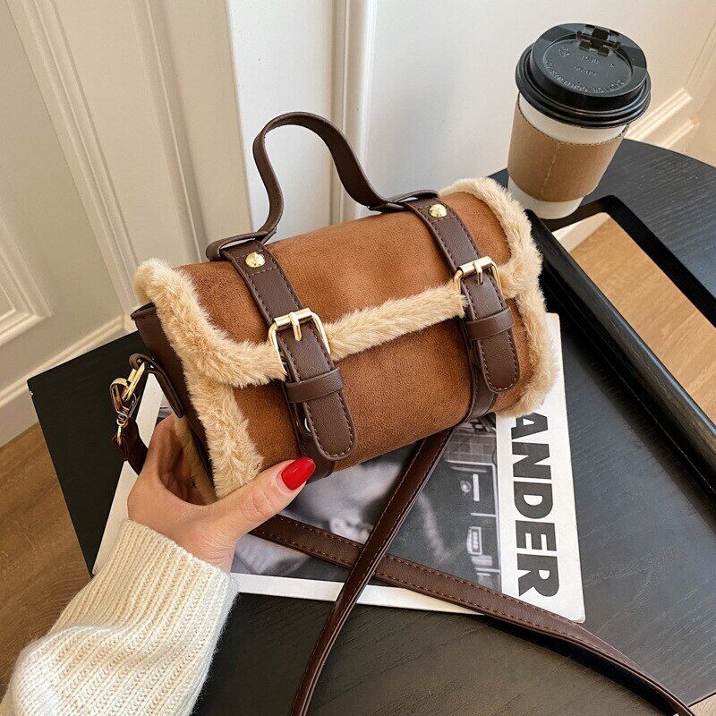 Matte Leather Lambswool Small Handbags Women Shoulder Bags Crossbody Bag Fur