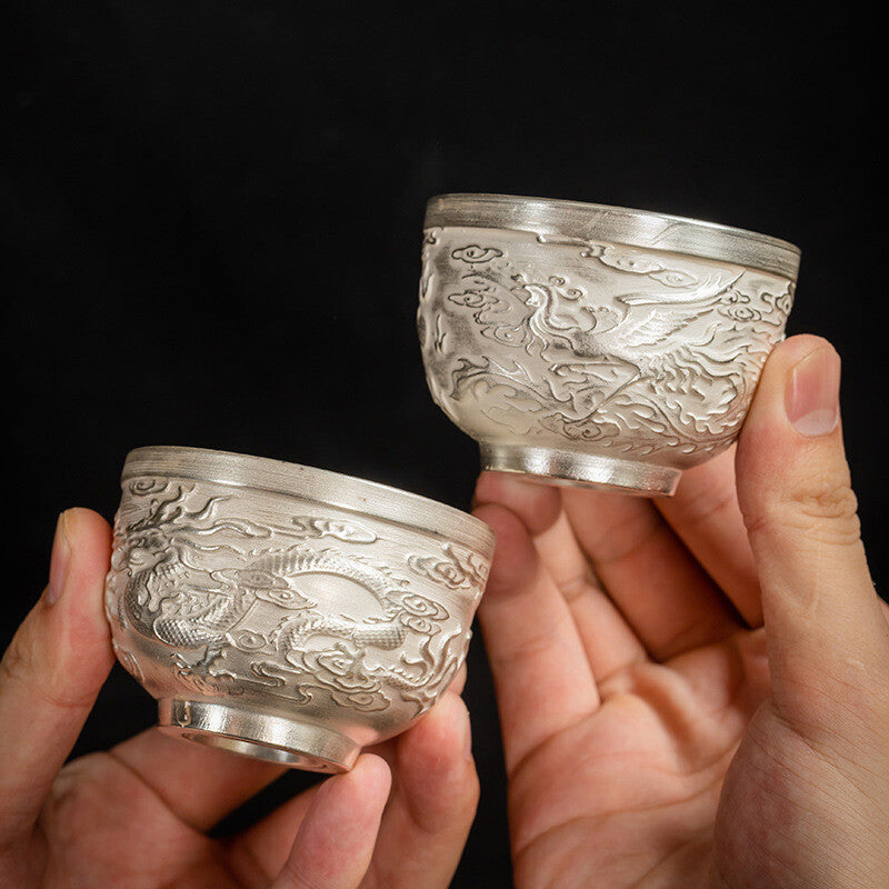 Traditional Craft Handmade Teacup Pure Silver Master Cup 999 Sterling Cerami Cup