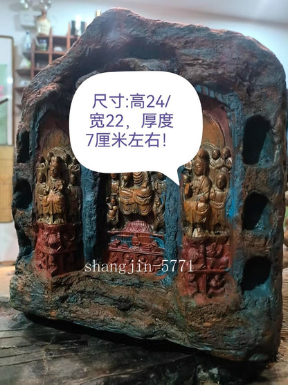 9.5" Stone Western Trinity Buddha Statue Saints Master Art Sculpture Collection
