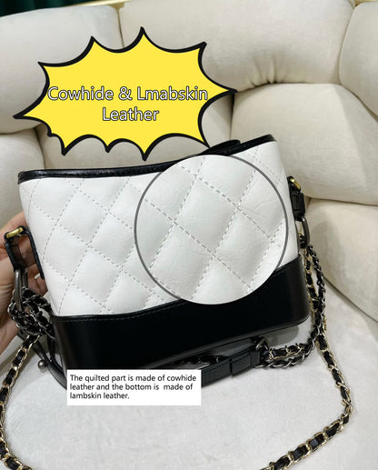 Quilted Real Leather Shoulder Bag Hobo Purse Double Chains Crossbody Handbag