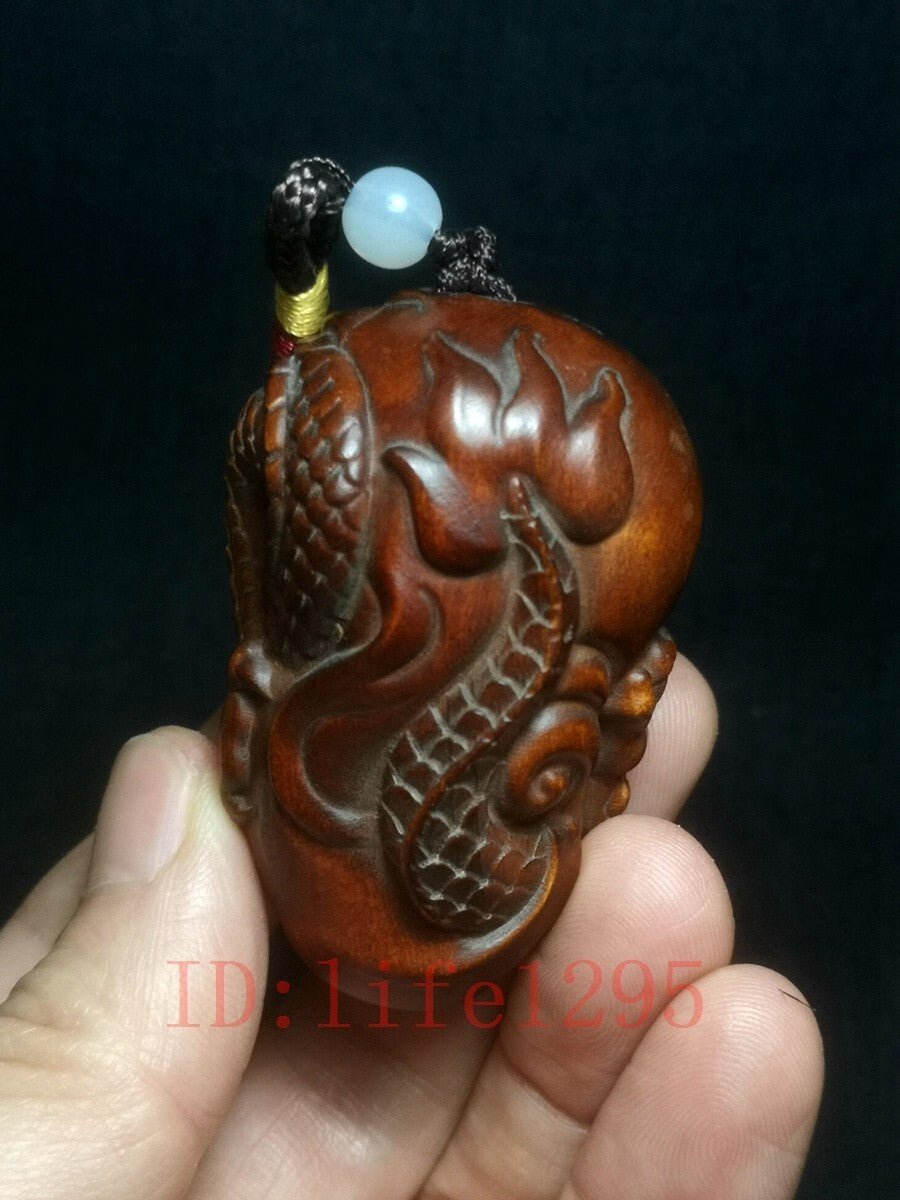 Rare Japana boxwood handmade Loong dragon figure statue netsuke Collection Art
