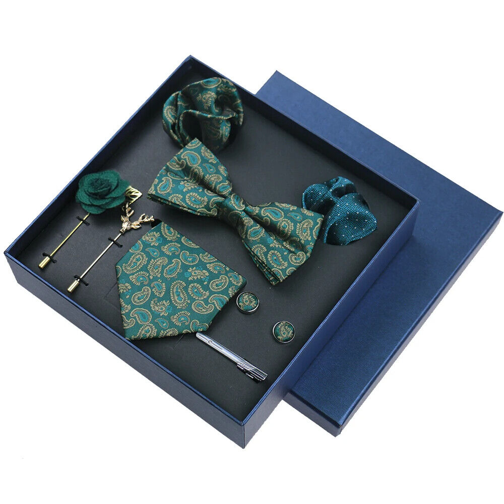 Men Ties 9Pcs Necktie Set Formal Luxury Wedding Cravat Pocket Square Silk Bowtie