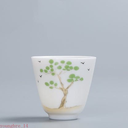 Chinese White porcelain Teacup Hand painted flowers Ceramic Tea Bowl Handmade