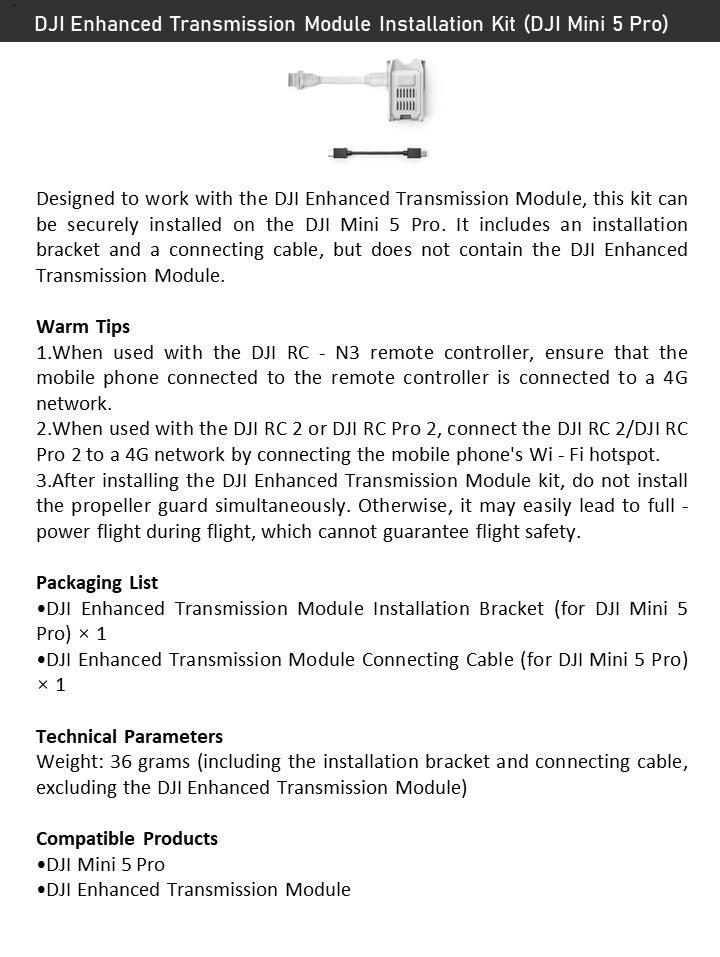 DJI Cellular Dongle 2 Mounting Kit（For DJI Mini 5 Pro） – Bracket & Cable