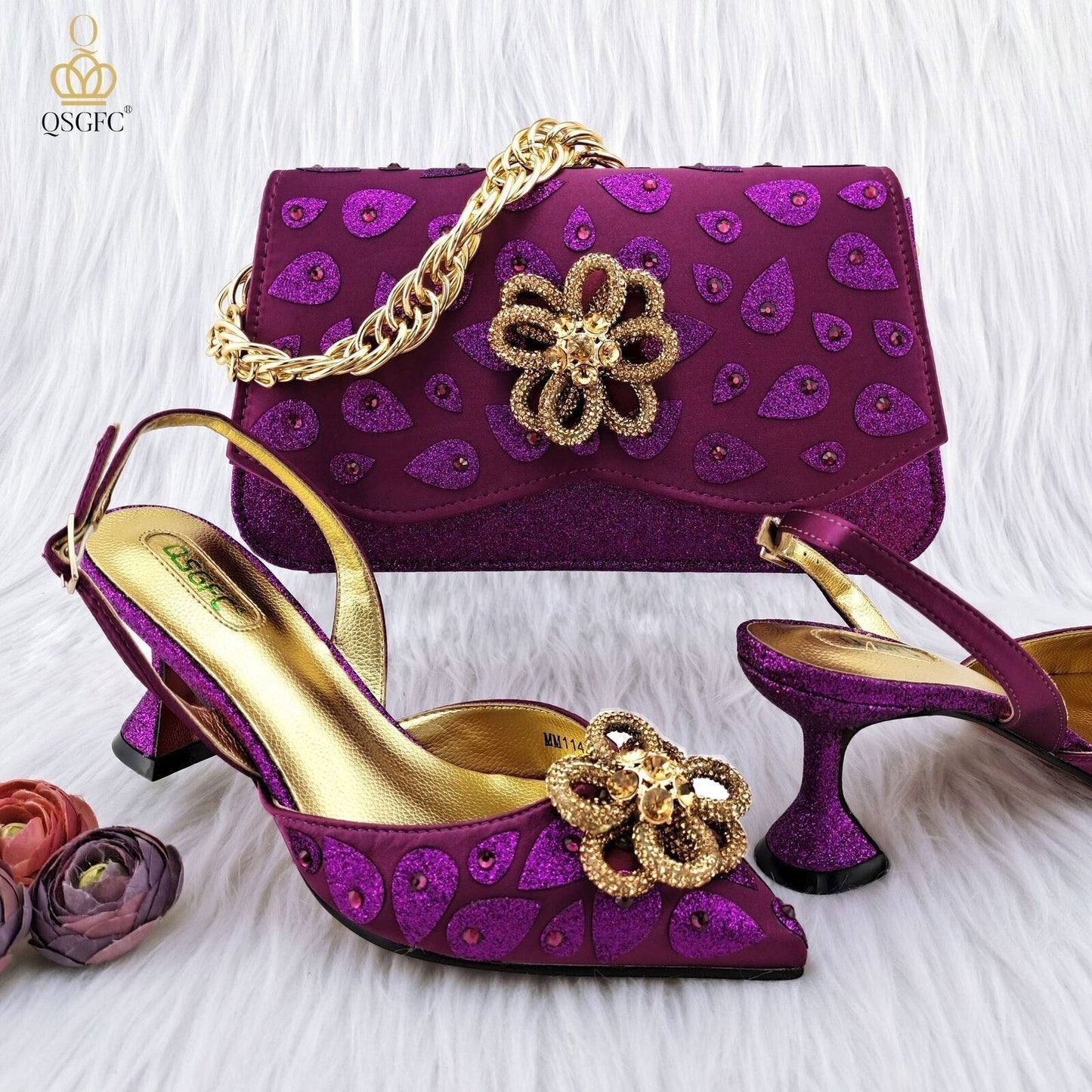 Classic Style Women's Hand Bag Matching High Heels Wedding Party Shoe Bag Set
