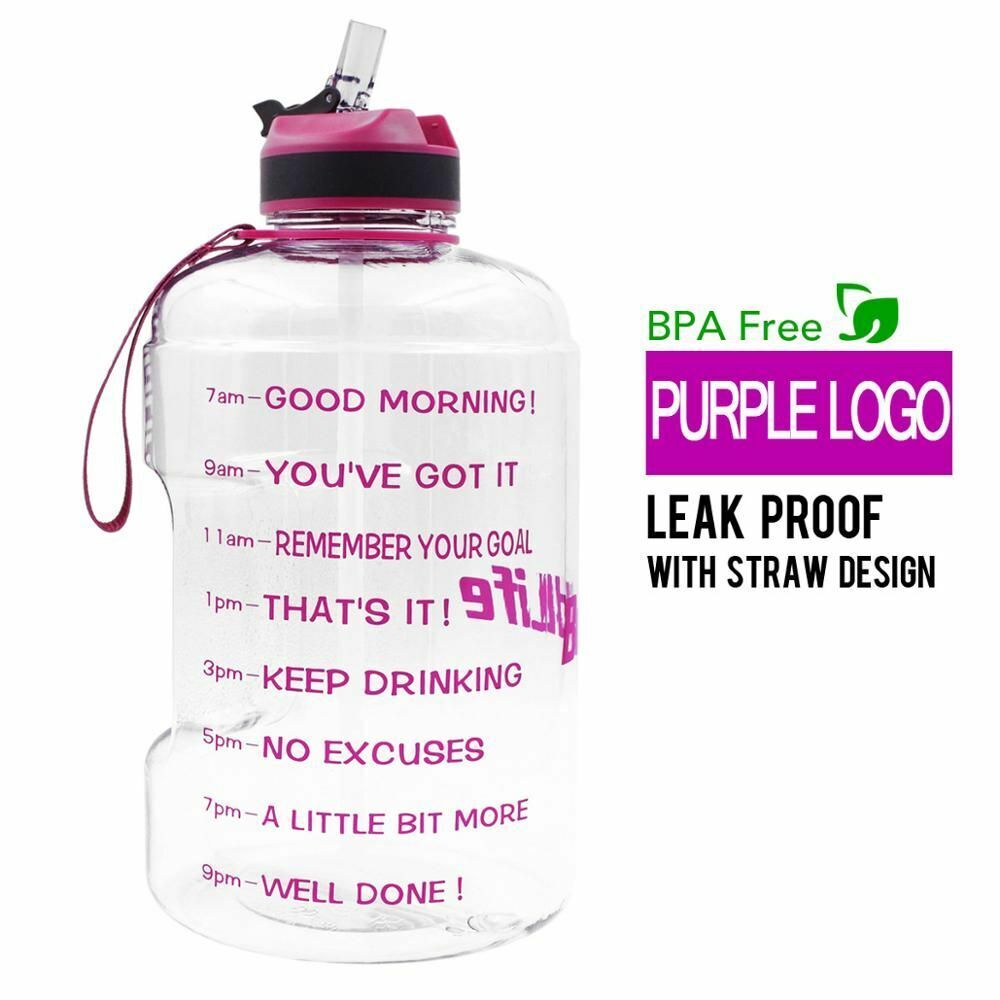 Water Bottle 1 Gallon Straw Clear Plastic Drinking Bottles Big GYM Jug Cup BPA